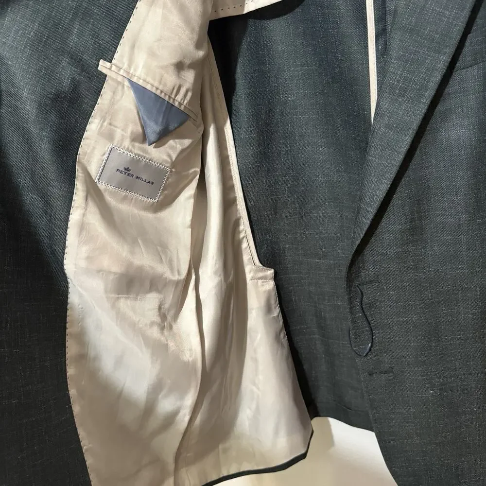 Peter Millar Crown Wool Silk Linen Sport‎ Coat Soft Jacket XL 46T Dark Green